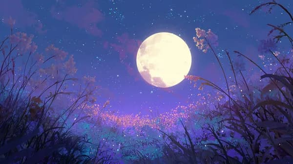 Moonlit Dreamscape: Lavender Field Under a Full Moon - HD Wallpaper, 4k Background Image