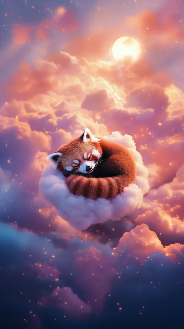 Dreamy Red Panda Sleeping on a Soft Cloud Under Warm Sunset Skies - HD Wallpaper, 4k Background Image