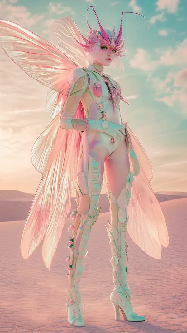 Pastel Winged Fantasy Warrior in Desert Sunset - ethereal armor - HD Wallpaper, 4k Background Image