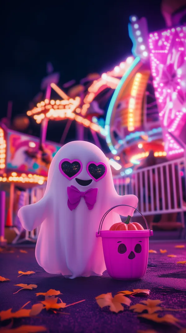 Neon Carnival Ghost with Heart Shaped Sunglasses Wallpaper - HD Wallpaper, 4k Background Image