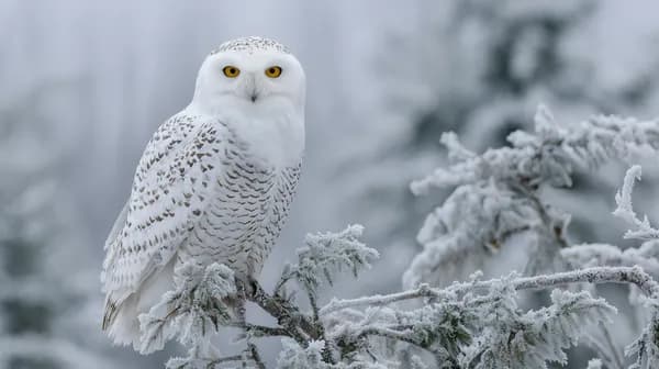 Snowy Owl in Frosty Forest – Serene Winter Wildlife Wallpaper - HD Wallpaper, 4k Background Image