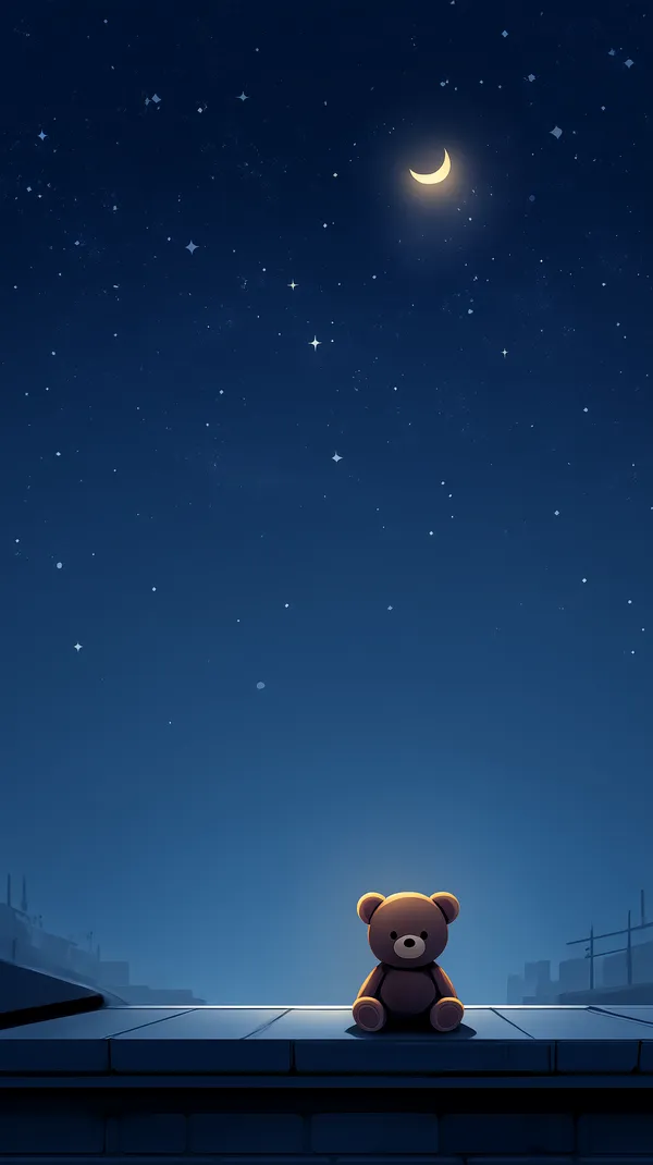 Moonlit Night Sky with Teddy Bear on Rooftop Wallpaper - HD Wallpaper, 4k Background Image