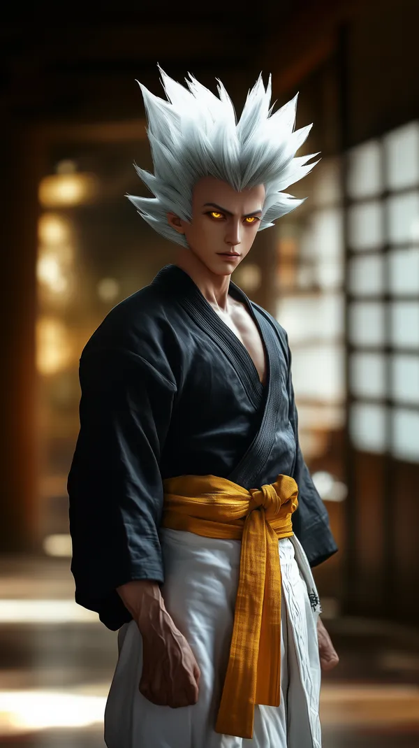 Dynamic White-Haired Martial Artist Wallpaper in Studio - HD Wallpaper, 4k Background Image