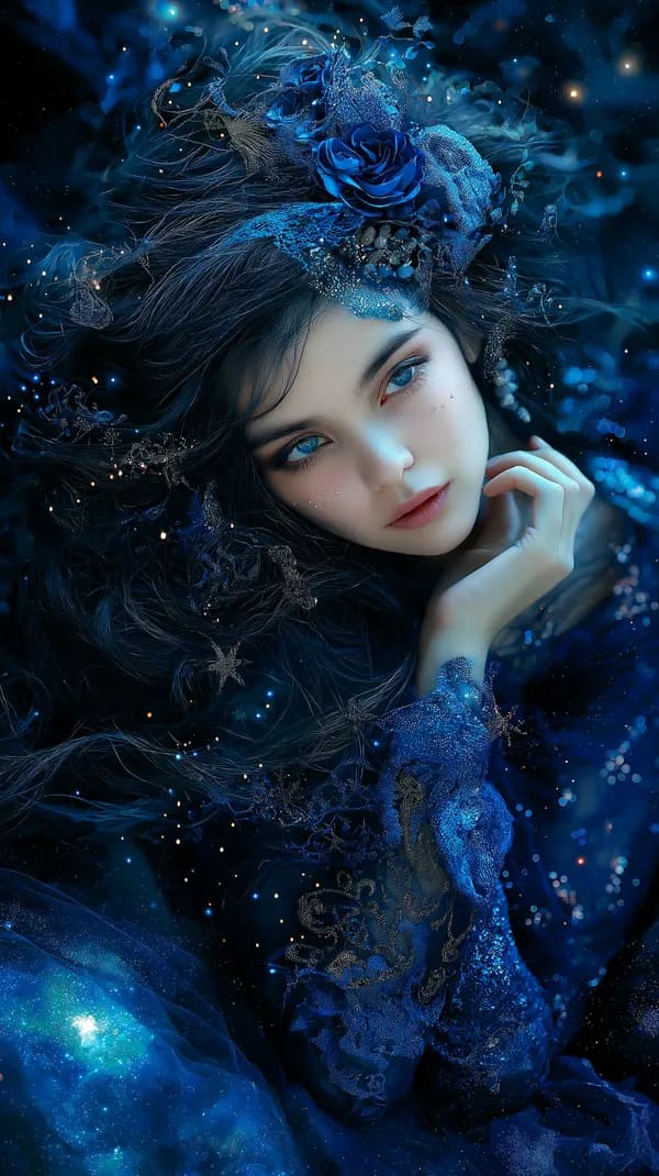 Celestial Blue Goddess Portrait - Fantasy Night Wallpaper - HD Wallpaper, 4k Background Image