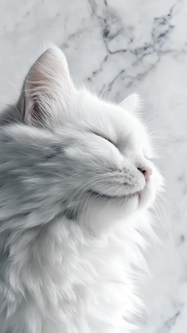 Serene White Cat Portrait with Soft Marble Backdrop - HD Wallpaper, 4k Background Image