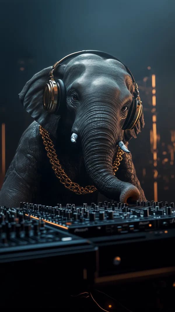 Elephant DJ in Neon Nightclub Scene with Headphones - HD Wallpaper, 4k Background Image