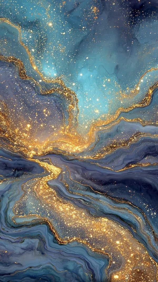 Blue and Gold Marble Abstract Wallpaper with Glitter Accents - HD Wallpaper, 4k Background Image