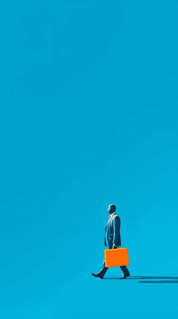 Minimalist Blue Wallpaper: Man in Suit with Orange Briefcase - HD Wallpaper, 4k Background Image