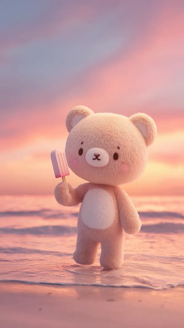 Pastel Sunset Teddy on Beach with Popsicle Wallpaper - HD Wallpaper, 4k Background Image