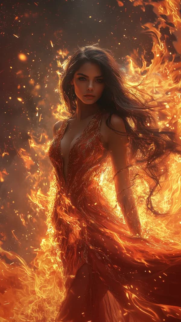 Fiery Fantasy Woman Surrounded by Flames - Digital Art Wallpaper - HD Wallpaper, 4k Background Image