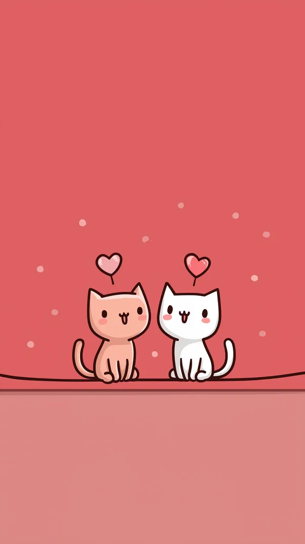 Cute Heart Cats on Pink Background - Cartoon Wallpaper - HD Wallpaper, 4k Background Image