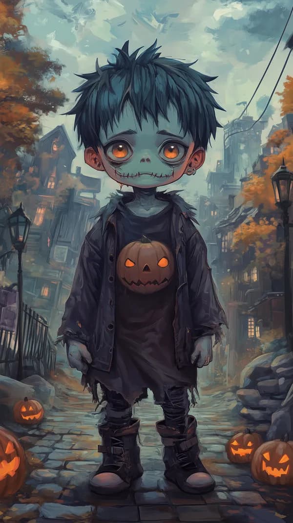 Mystical Halloween Kid in Torn Coat with Pumpkin Heart - HD Wallpaper, 4k Background Image