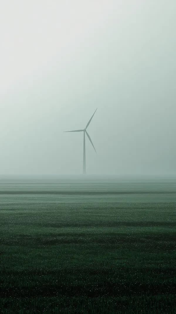 Misty Dawn over a Green Field with a lone wind turbine - HD Wallpaper, 4k Background Image
