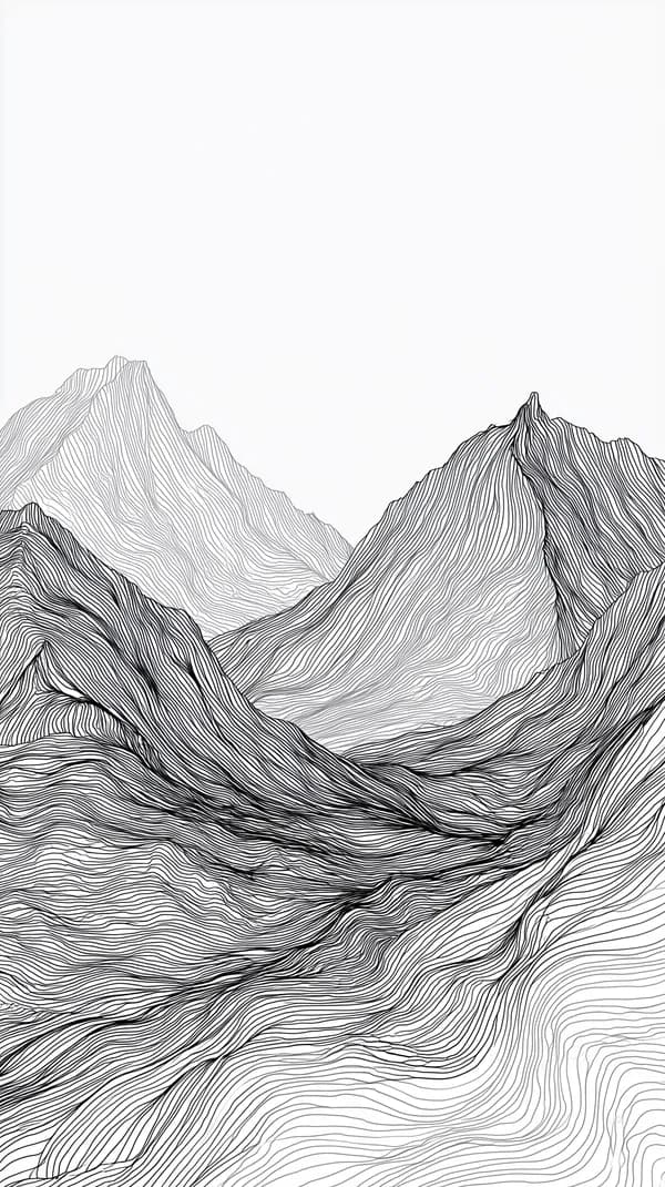 Monochrome Mountain Line Art Wallpaper – Minimal Contour Landscape - HD Wallpaper, 4k Background Image