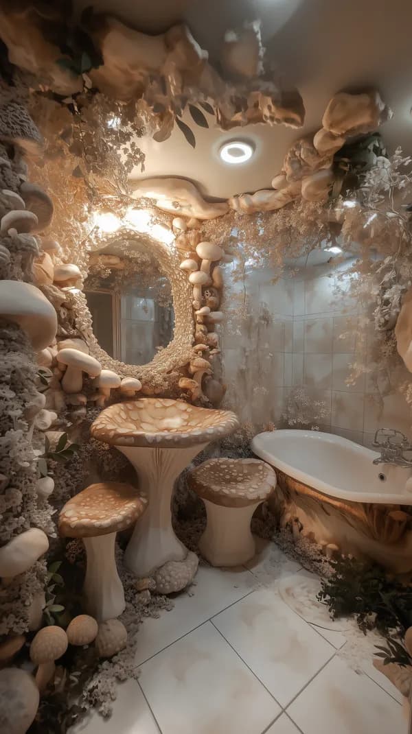 Whimsical Mushroom-Themed Bathroom Decor Wallpaper - HD Wallpaper, 4k Background Image