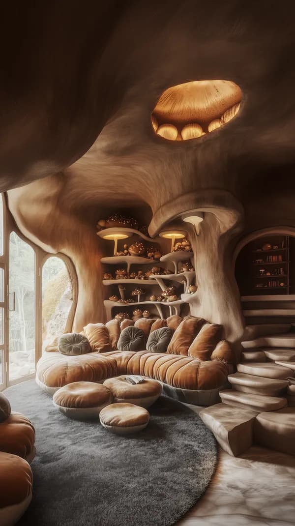 Cozy Mushroom-Inspired Living Room in Organic Architecture - HD Wallpaper, 4k Background Image