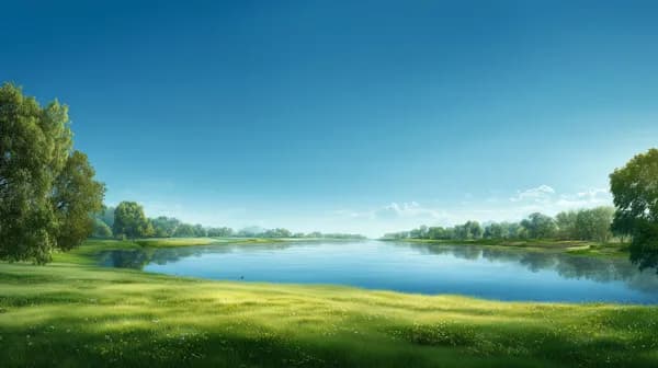 Tranquil Lakeside Meadow under Clear Blue Sky Wallpaper - HD Wallpaper, 4k Background Image