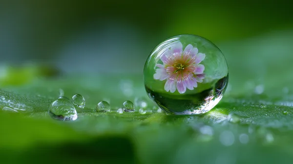 Macro Bubble with Pink Flower on Leaf - Nature Wallpaper - HD Wallpaper, 4k Background Image