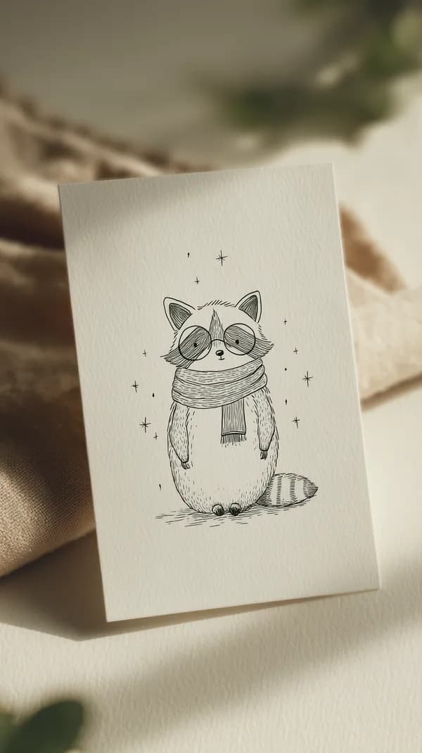 Whimsical Raccoon Sketch Card with Cozy Scarf Illustration - HD Wallpaper, 4k Background Image