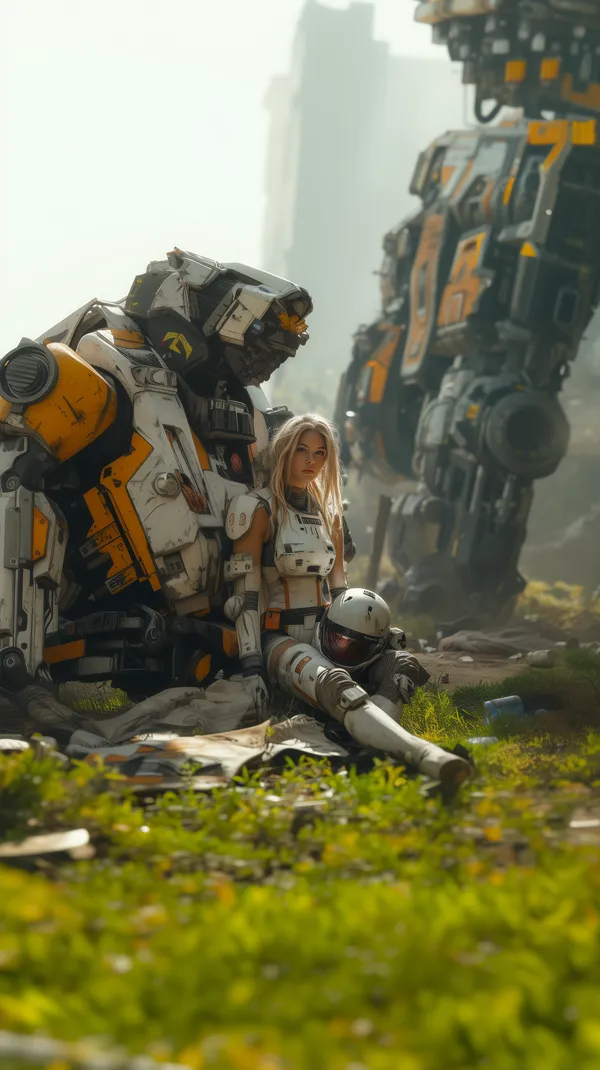 Futuristic Exosuit Battle: Sci-Fi Armor Portrait in Field - HD Wallpaper, 4k Background Image