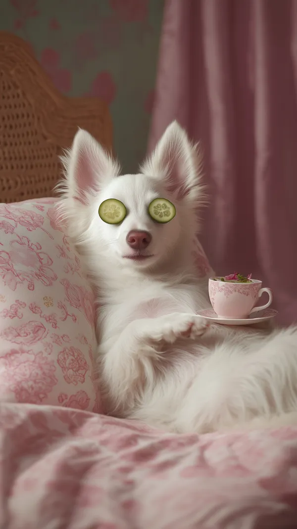 Pastel Pink Cozy Dog with Cucumber Eye Cushions Wallpaper - HD Wallpaper, 4k Background Image