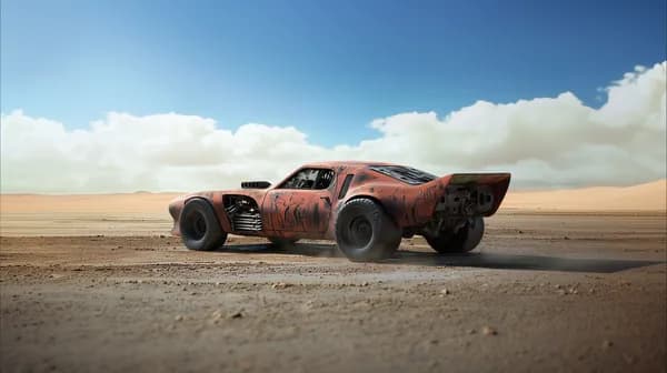 Rusty Desert Racer: Weathered Off-Road Car in Dune Landscape - HD Wallpaper, 4k Background Image