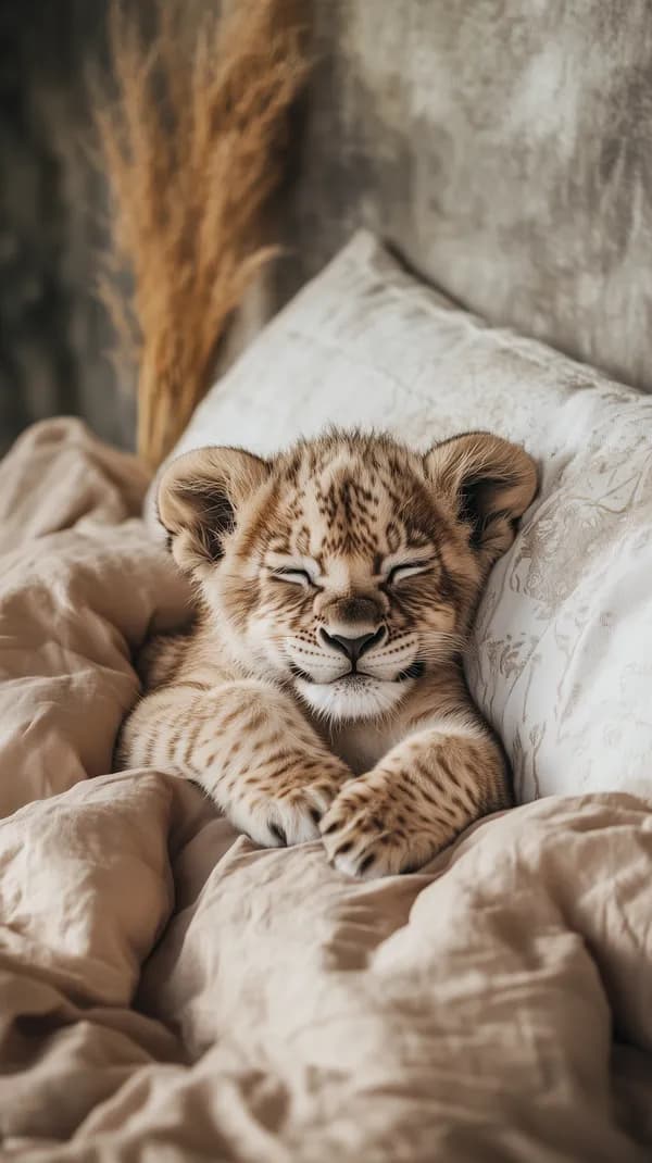 Adorable Leopard Cub Sleeping on Plush Beige Bedding - HD Wallpaper, 4k Background Image