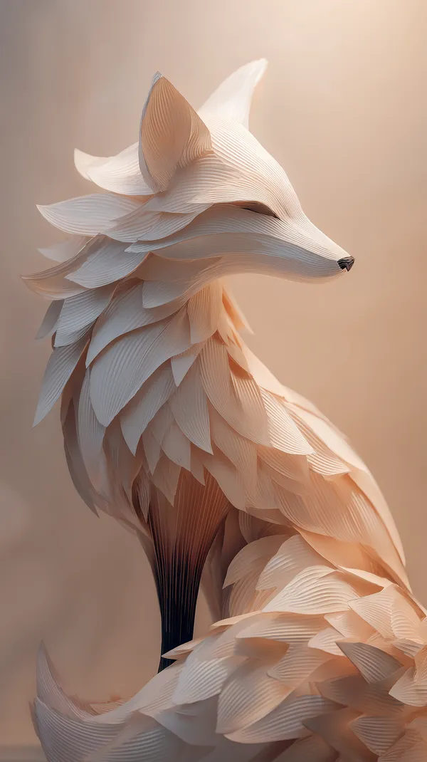 Dreamlike Paper-Feather Fox Wallpaper in Soft Peach - HD Wallpaper, 4k Background Image