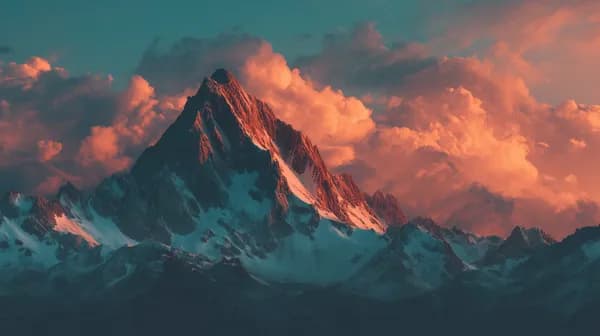 Crimson Sunset Over Snowy Mountain Peak at Dusk, Majestic - HD Wallpaper, 4k Background Image