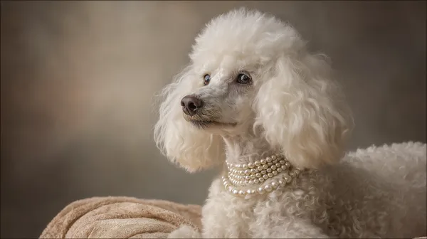 Elegant White Poodle Portrait with Pearl Necklace Wallpaper - HD Wallpaper, 4k Background Image