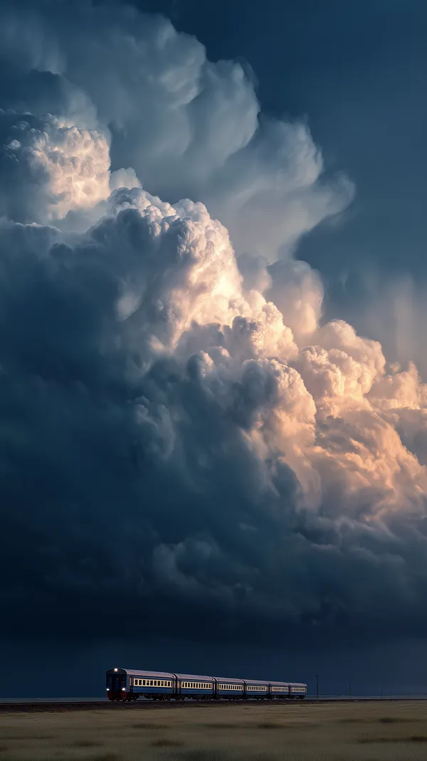 Dramatic Storm Clouds Over a Lone Passenger Train - wallpaper - HD Wallpaper, 4k Background Image
