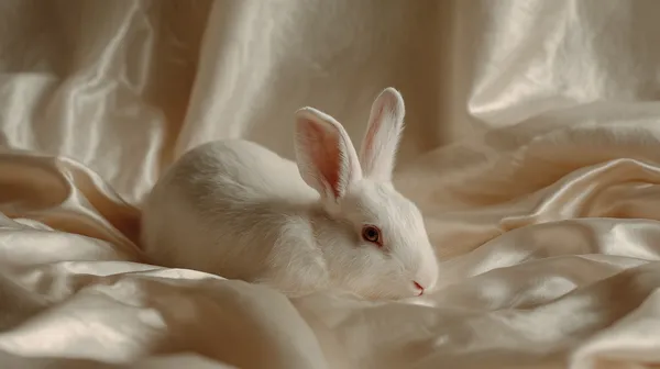 Soft White Bunny on Cream Silk Fabric — Calm, Cozy Wallpaper - HD Wallpaper, 4k Background Image