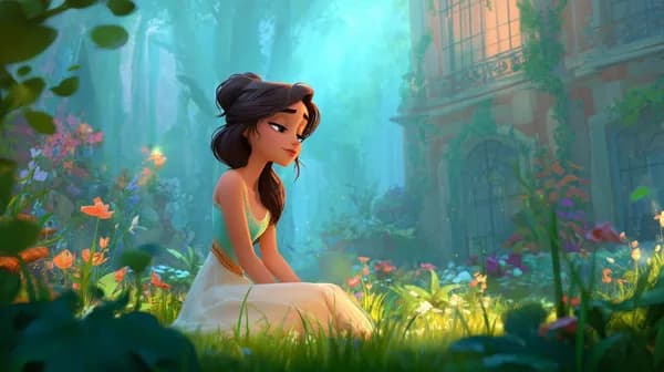 Dreamy garden scene: animated heroine in sunlight bloom - HD Wallpaper, 4k Background Image
