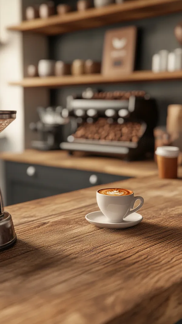 Cozy Coffee Shop Scene with Latte Art on Wooden Table - HD Wallpaper, 4k Background Image