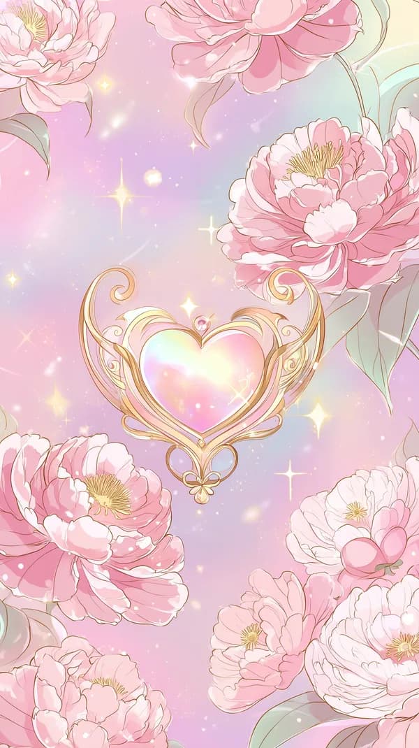 Pastel Floral Heart Wallpaper with Elegant Gold Ornament Accents - HD Wallpaper, 4k Background Image