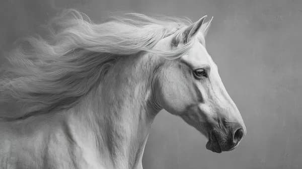 Monochrome Horse Portrait with Flowing Mane in Grayscale - HD Wallpaper, 4k Background Image