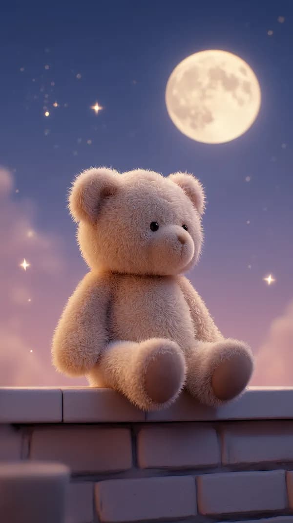 Moonlit teddy bear on a brick wall - dreamy night wallpaper - HD Wallpaper, 4k Background Image
