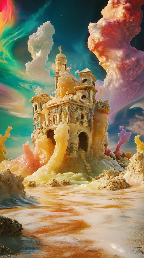 Dreamlike Colorful Castle Amid Surreal Desert Landscape - HD Wallpaper, 4k Background Image