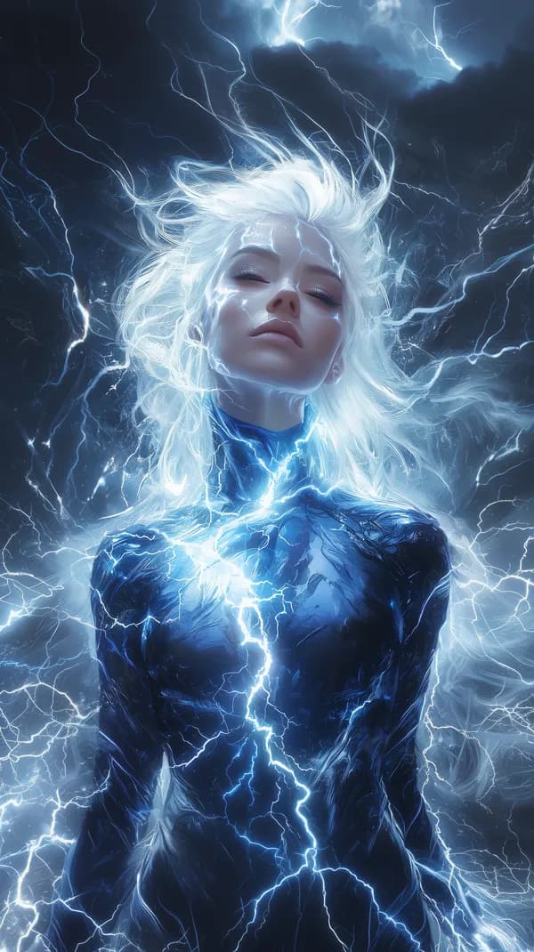 Electric Ice Warrior Portrait: Stormy Lightning Fantasy Art - HD Wallpaper, 4k Background Image
