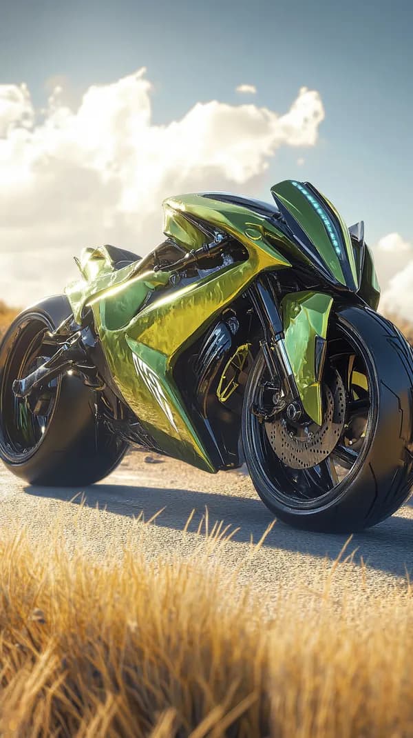 Emerald Sport Bike in Golden Desert Sunset Wallpaper - HD Wallpaper, 4k Background Image