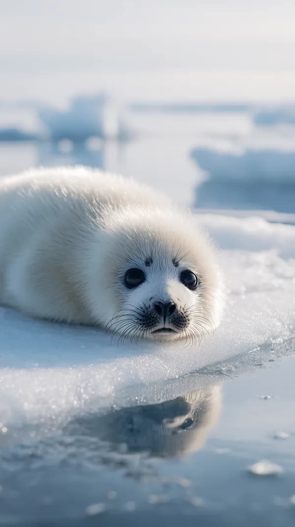 Adorable Arctic Seal Pup Resting on Ice - Soft Snowy Portrait - HD Wallpaper, 4k Background Image