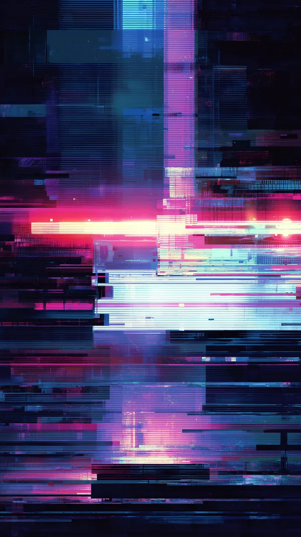 Neon Glitch Cityscape: Abstract Cyberpunk Neon Wallpaper - HD Wallpaper, 4k Background Image