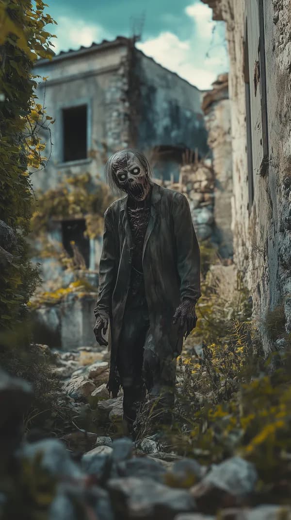 Creepy Zombie Figure in Abandoned Village Wallpaper - HD Wallpaper, 4k Background Image