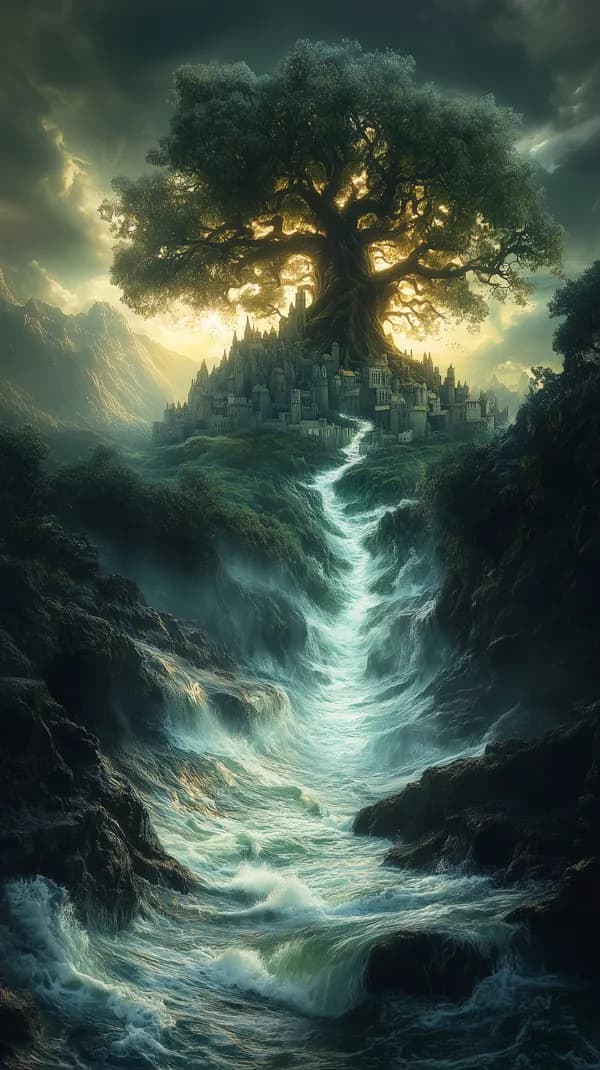 Enchanted Tree Fortress Fantasy Landscape Wallpaper - HD Wallpaper, 4k Background Image
