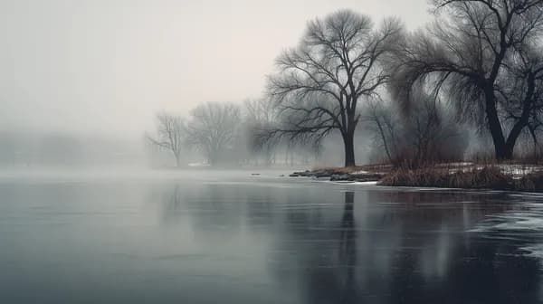 Tranquil Winter Mist Over Frozen Lake Landscape at Dawn - HD Wallpaper, 4k Background Image
