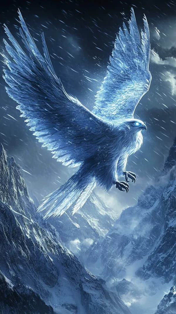 Azure Ice Eagle Soaring Over Frosty Peaks - Fantasy Wallpaper - HD Wallpaper, 4k Background Image