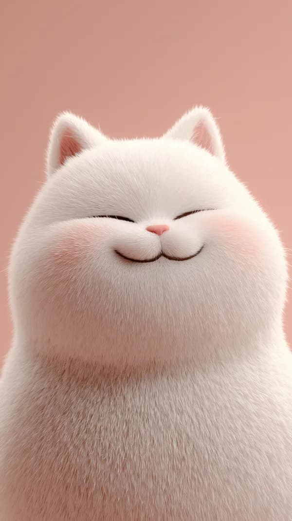 Whimsical White Fluffy Cat Close-Up Wallpaper with Soft Glow - HD Wallpaper, 4k Background Image