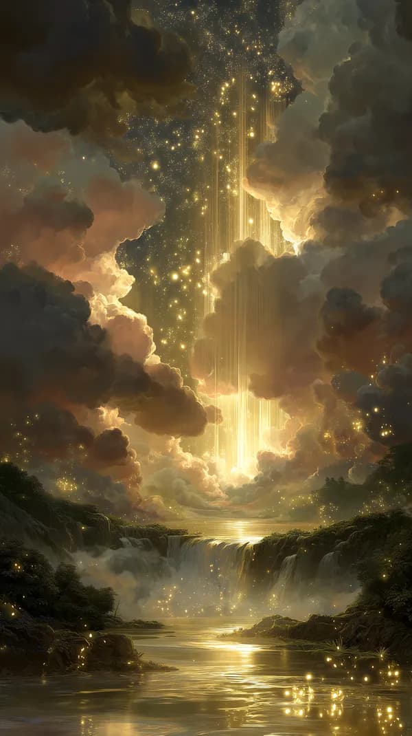 Golden Nightfall: Ethereal Light Over a Misty Valley - HD Wallpaper, 4k Background Image