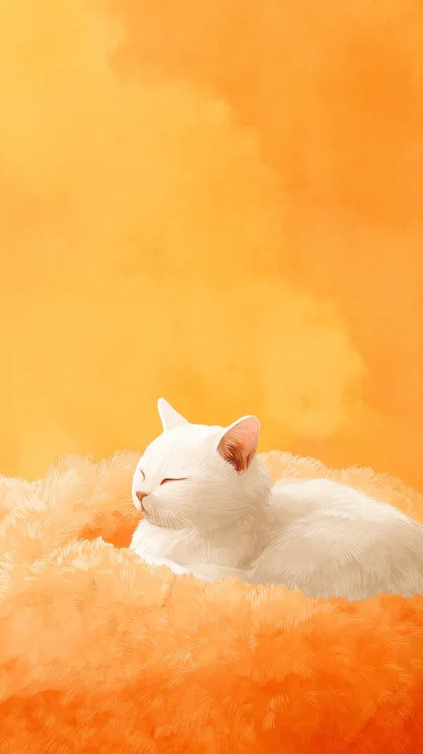 Sunlit Tranquil White Cat Resting on Cozy Orange Blanket - HD Wallpaper, 4k Background Image