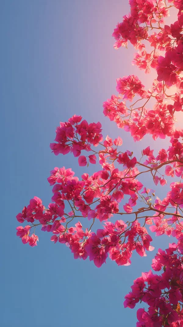 Pink Bougainvillea Blooms Under Clear Blue Sky Wallpaper - HD Wallpaper, 4k Background Image
